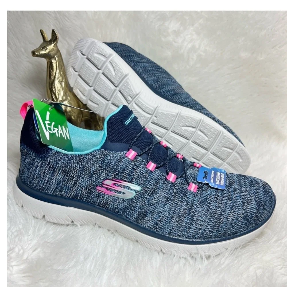 Skechers Summits Navy Multi Vegan Memory Foam Sneakers 149213‎ Women's 9.5 New